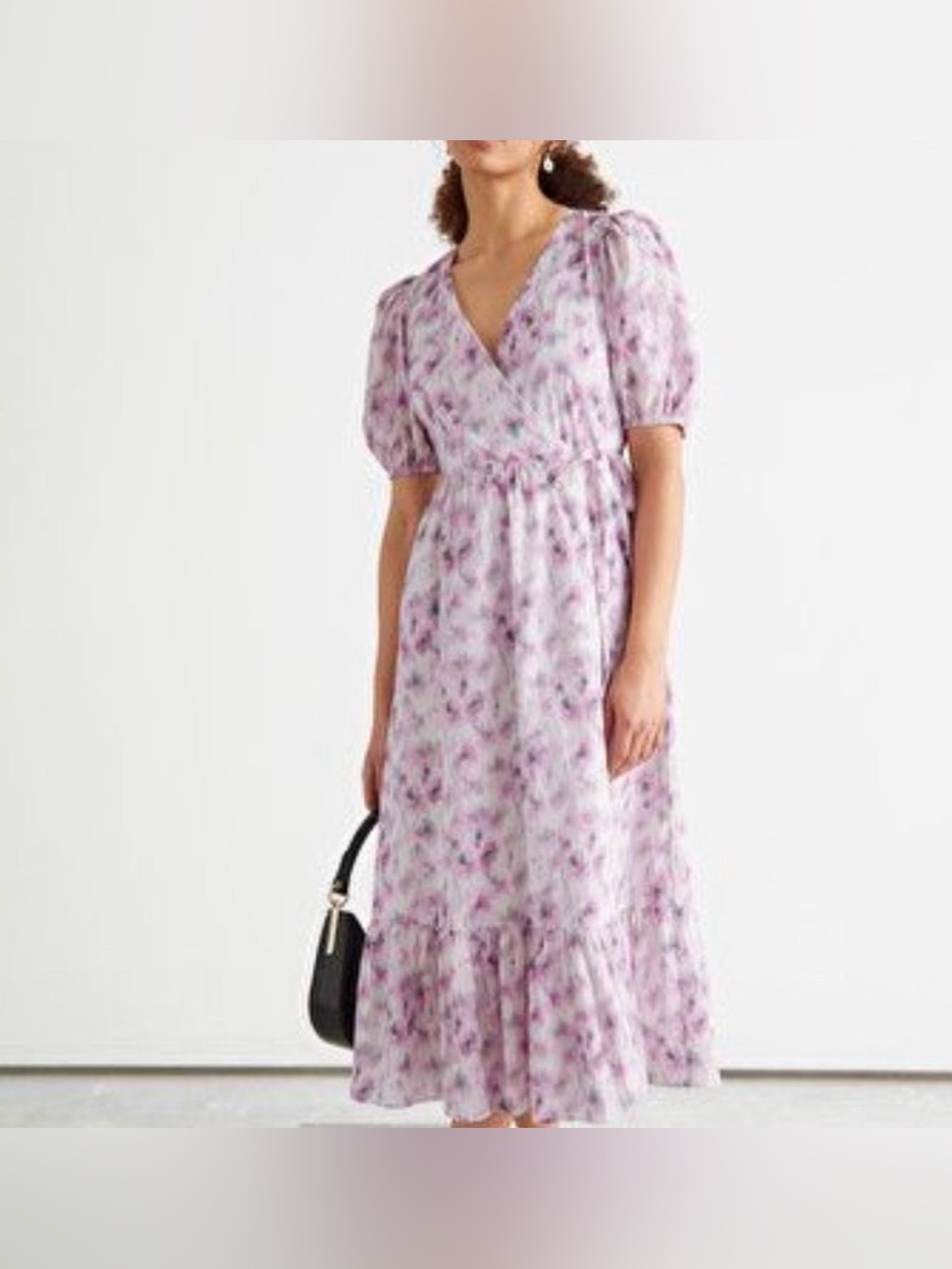 & Other Stories Puff Sleeve
Midi Dress Pink Floral Size 2